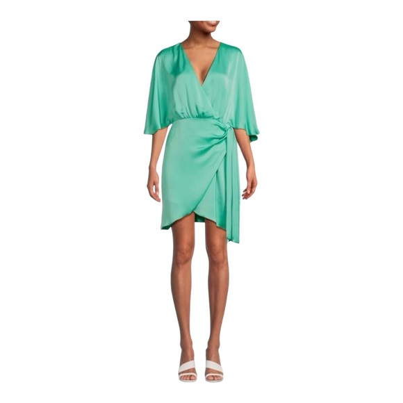 RAMY BROOK NWT Alexis Faux Wrap Satin Mini Dress Green Size 10 - Picture 2 of 11